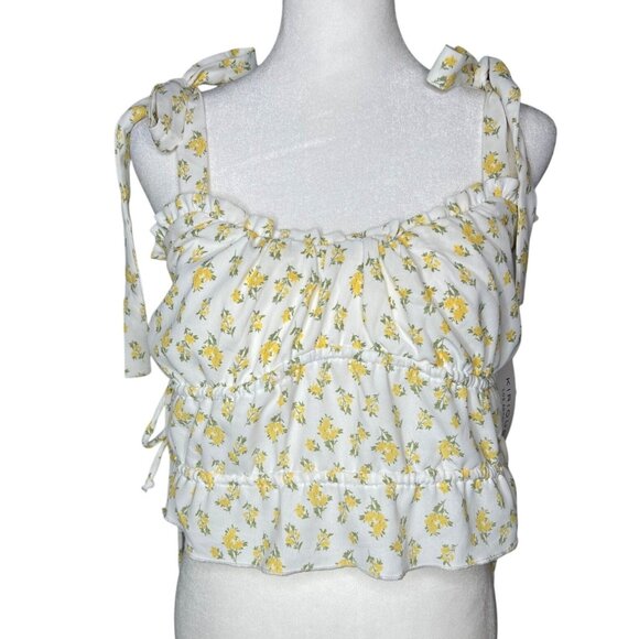 Kirious Los Angeles Yellow Floral Print Sleeveless Ruffle Crop Top Tie Large - Picture 1 of 9